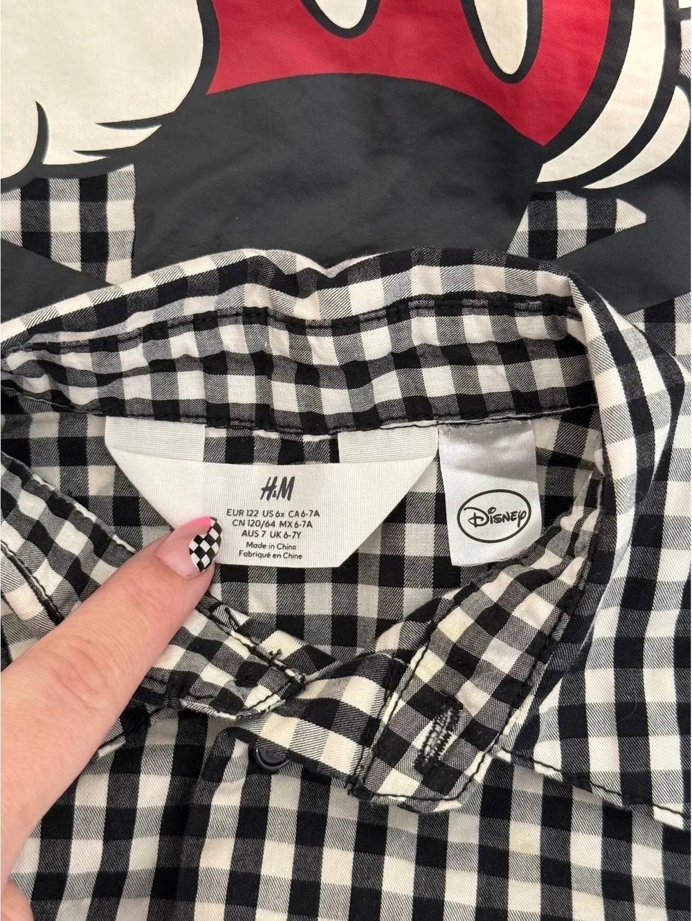 H&M Disney Mickey Mouse Black and White Checkered Short Sleeve Shirt Kids 6x